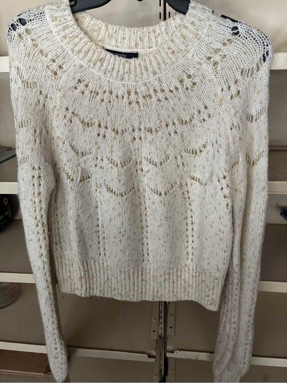 Forever 21 Cream Open-Knit Crewneck Sweater